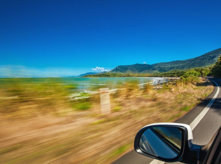 Road trip with motion blur along Ellis Beach near Palm Cove and Road trip with motion blur along Ellis Beach near Palm Cove and