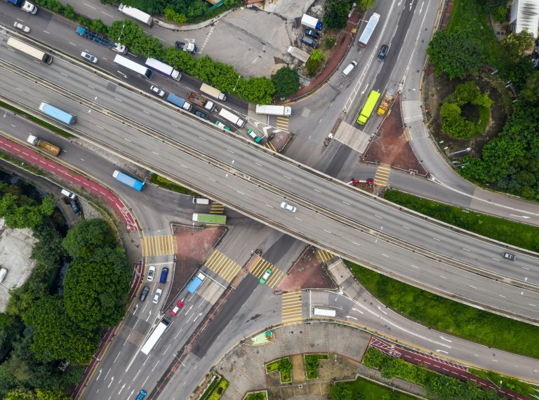 Tin Shui Wai, Hong Kong, 25 August 2018:- Top view of traffic road Tin Shui Wai, Hong Kong, 25 August 2018:- Top view of traffic road